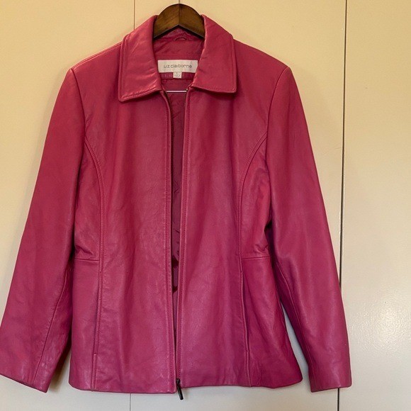 Vintage 90s Y2K Liz Claiborne Pink Zip-Front Leather Jacket Large