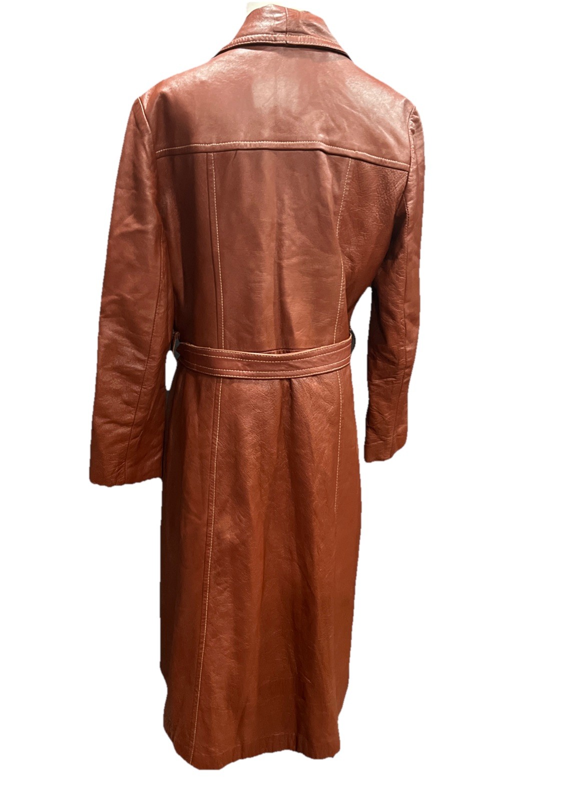Woman’s Leather Coat Cognac Boho Mod Groovy Disco 70s Style Glam See Measurement