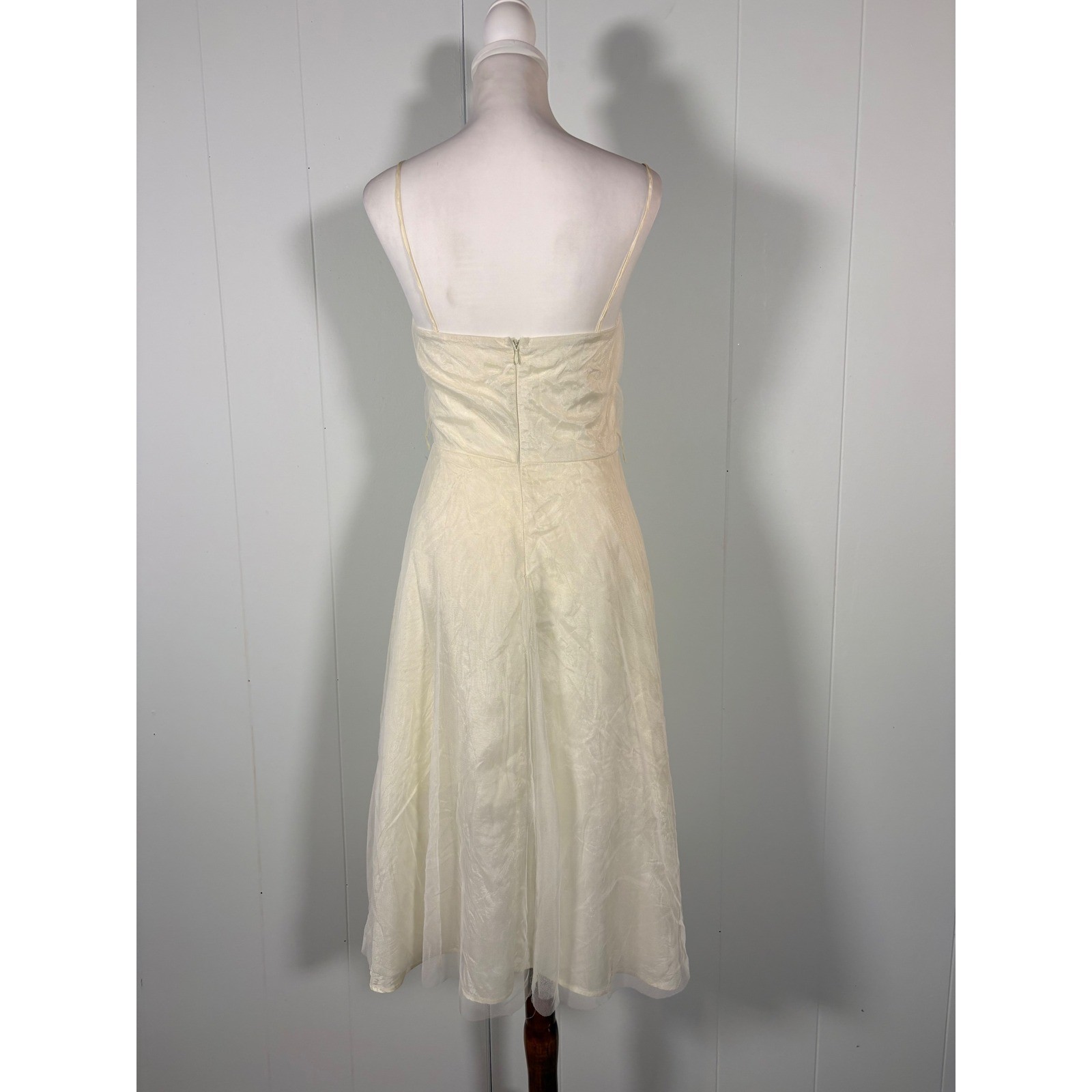 90s Y2K Cream Sweetheart A-Line Dress Women’s XS Midi Fairy Princess Angel Retro