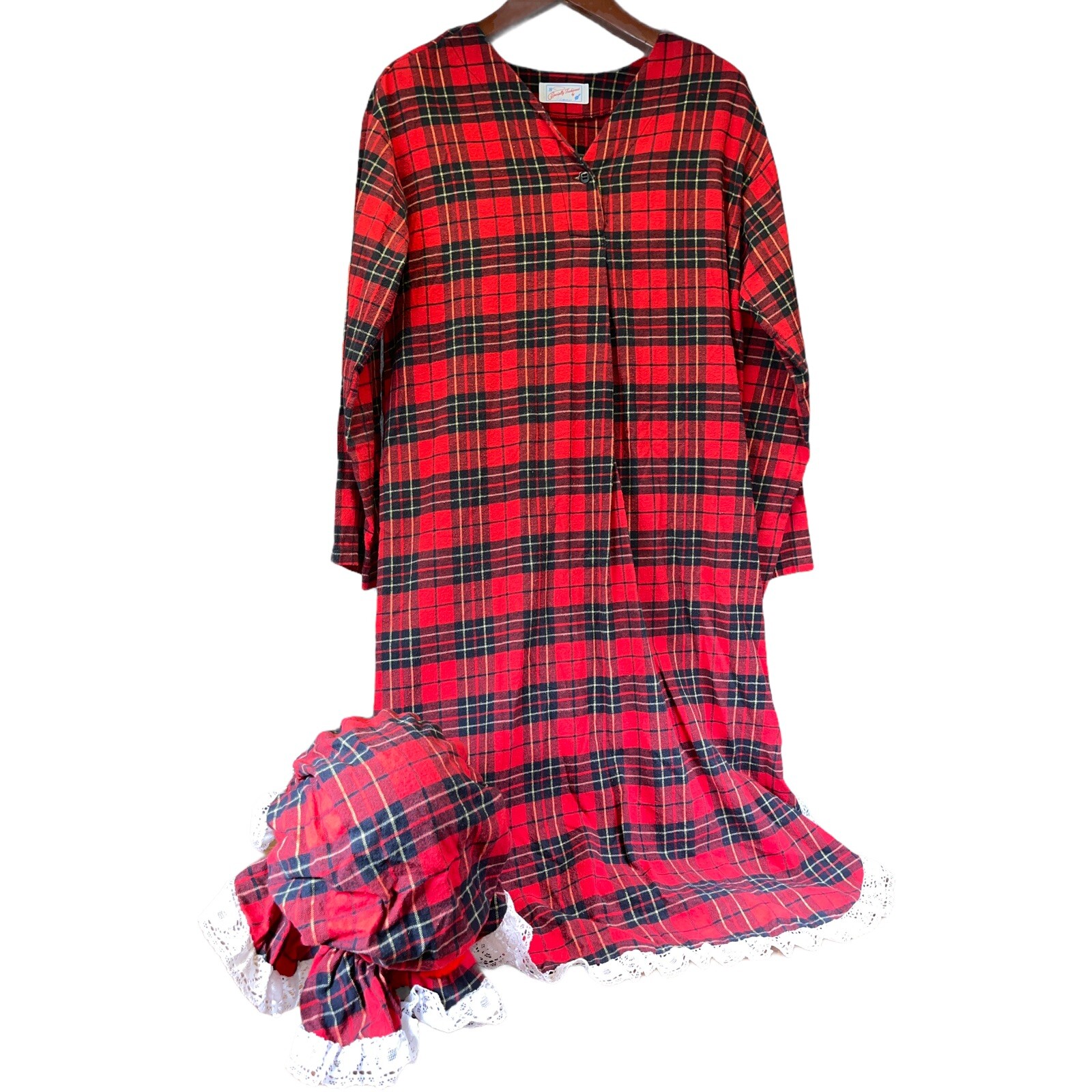 Vtg Hand Made Flannel Night Gown Cottage Core Little Red Riding Hood Costume W