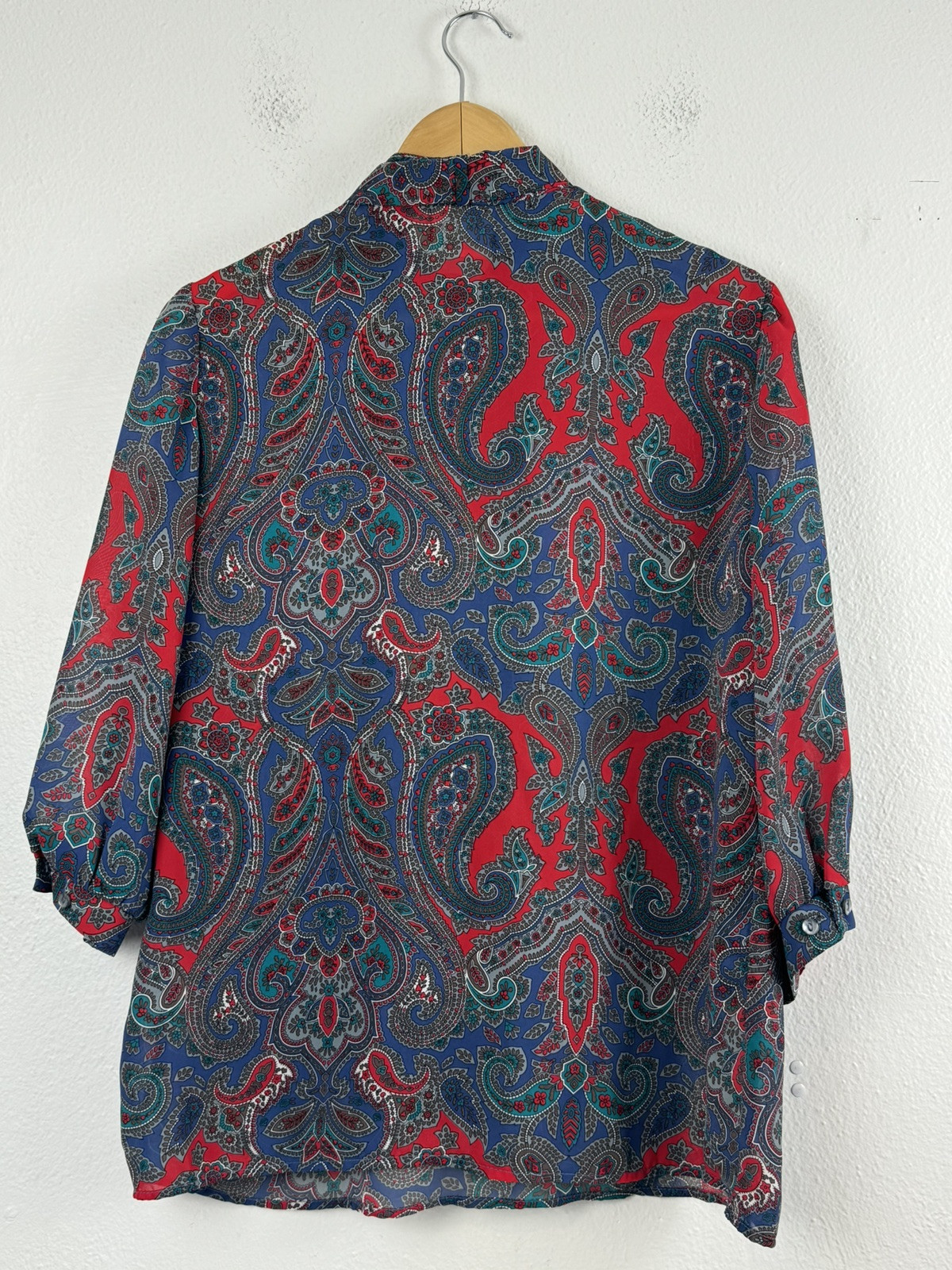 Vintage 1970s Teddi Of California Boho Blouse Top Half Sleeve Neck Tie Size 14