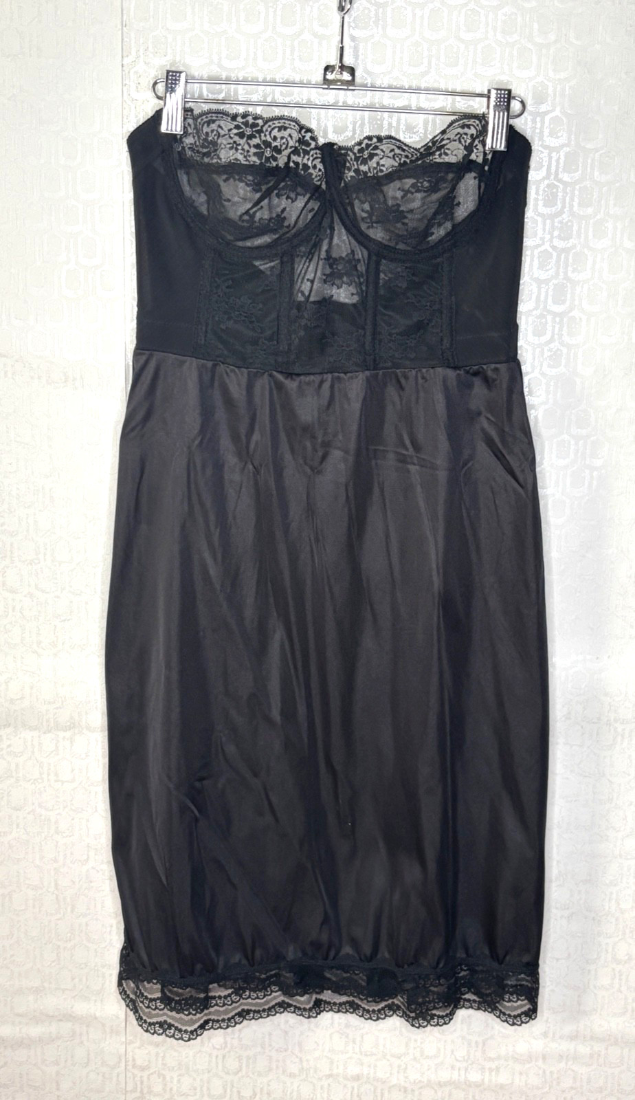 VTG BACK TALK YOUNG SMOOTHIE BLACK NYLON LACE BUTIER NEGLIGEE SLIP DRESS*36 C/ S