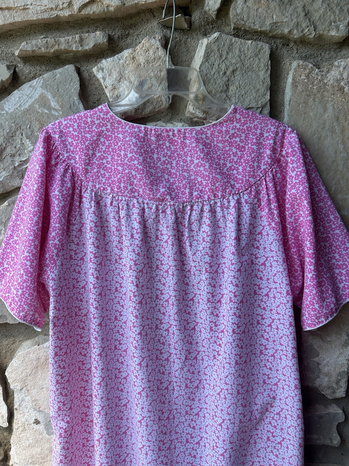 Vintage ASHLEY TAYLOR Cotton Robe Duster House Dress XL Pink Floral Snaps EC