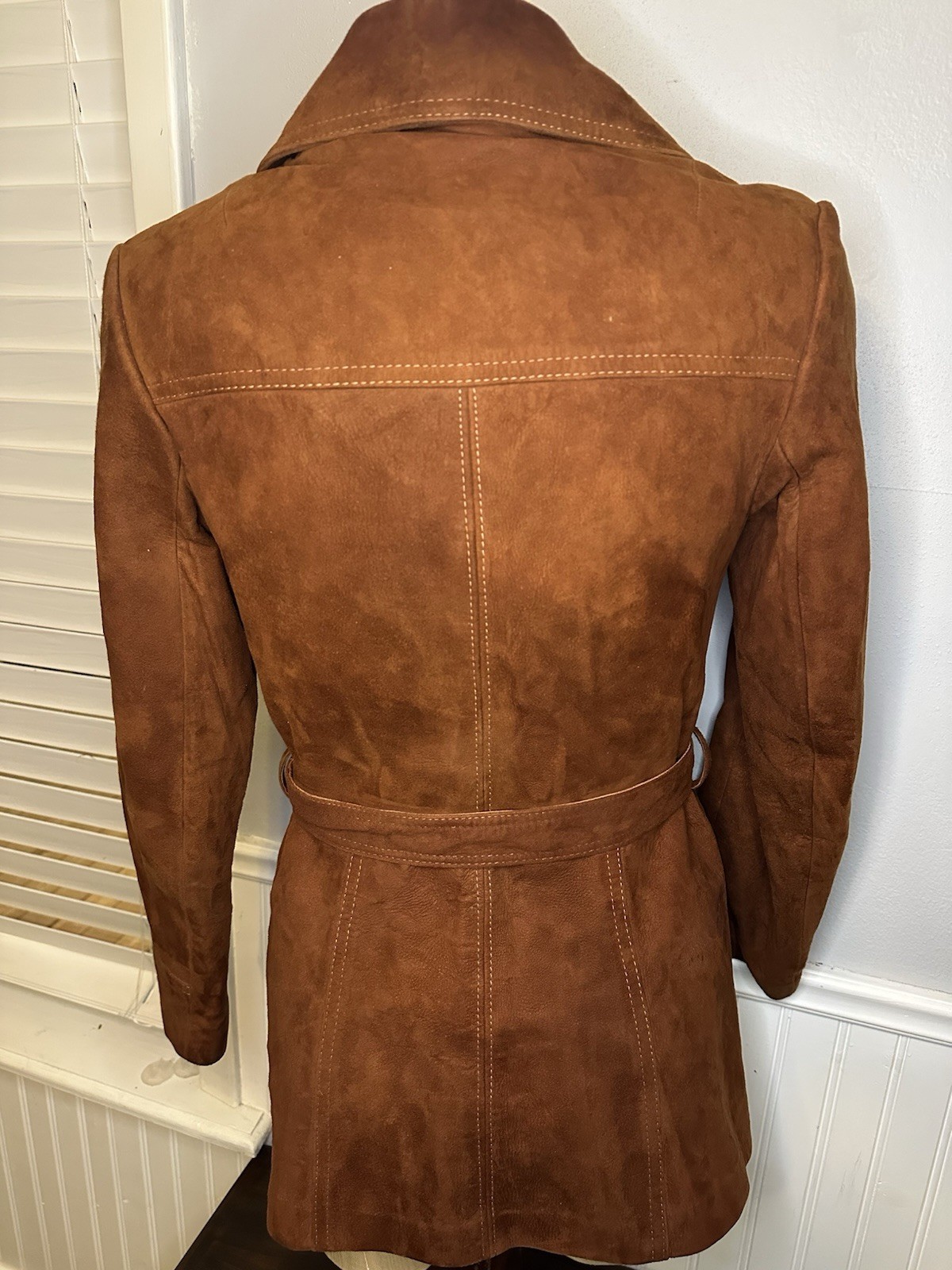 New England Sportswear Company Suede Leather Mahogany Belted Coat Women’s Size 8