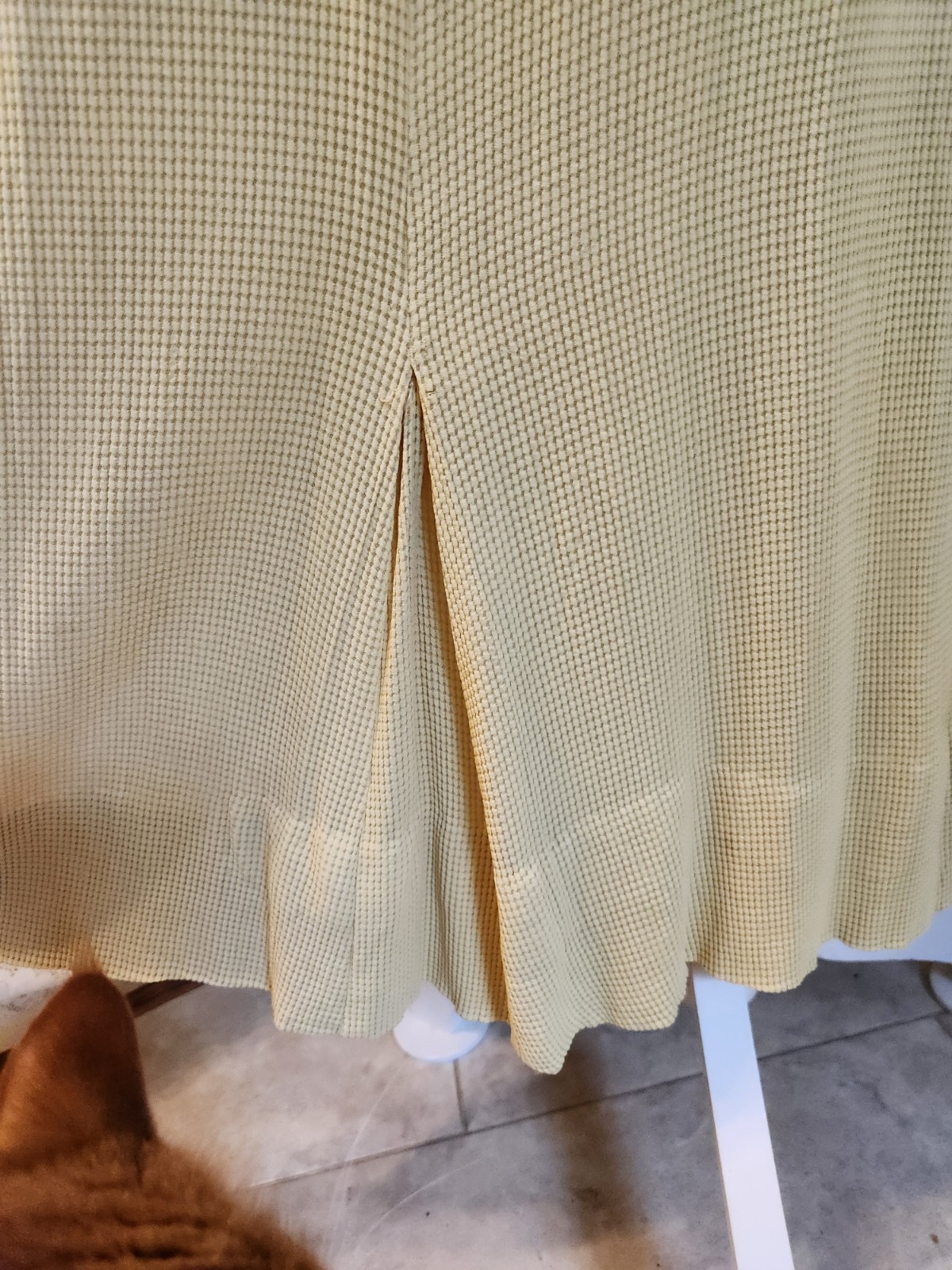 Vintage 1930s Yellow Waffle Knit Dress with Flutter Sleeves and Pockets