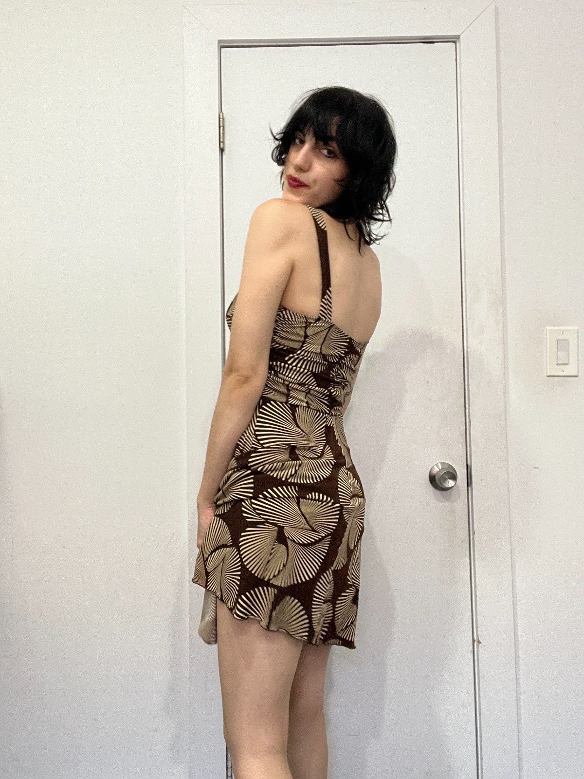 Vintage Groovy y2k Brown Patterned Dress by One Clothing