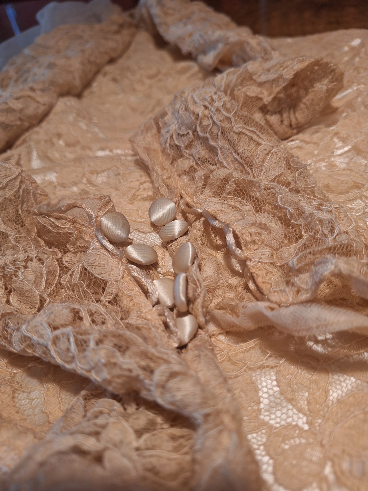 True VTG Mid-century 1950s Ivory Lace Tulle Satin Wedding Gown Dress 14 S/M MCM