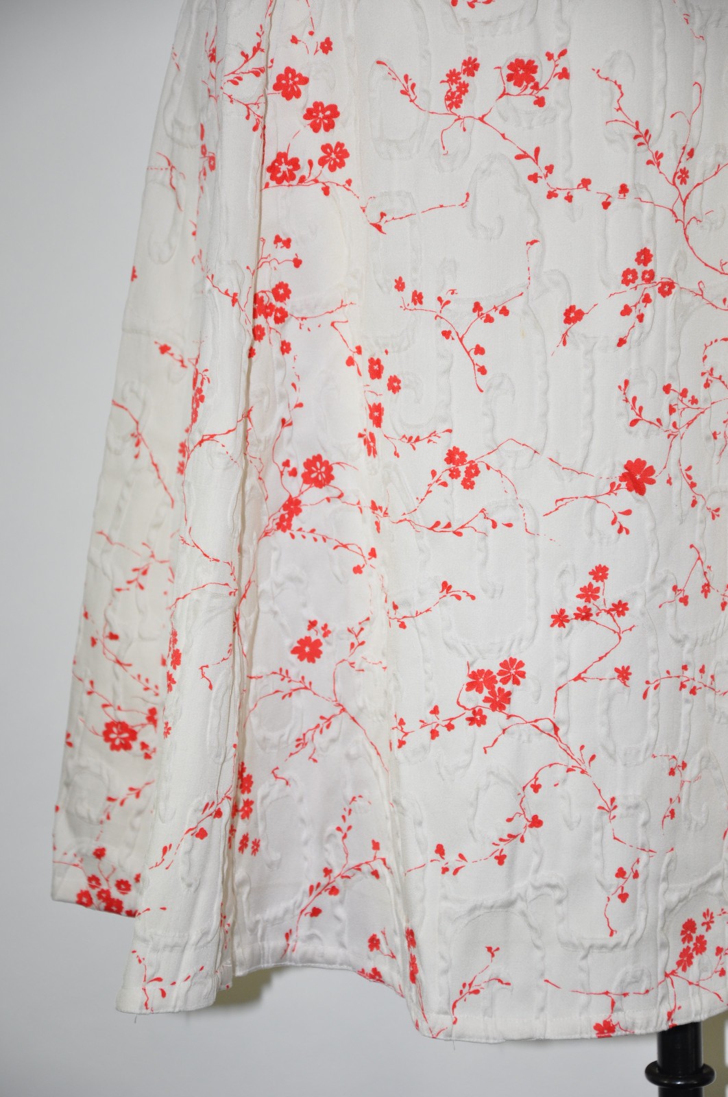 50s Vintage White Red Cherry Blossom Beaded Straps Full Skirt Day Dress Women XS