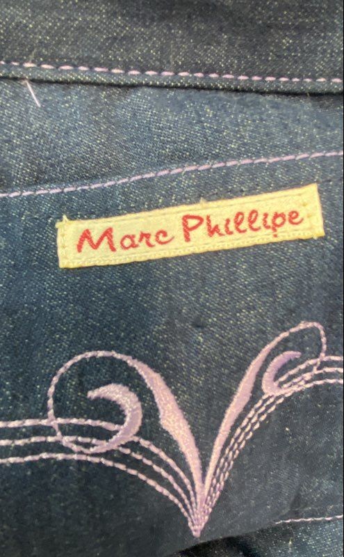 Vintage 90s Marc Phillipe Women’s Dark Wash Bootcut Purple Stitch Jeans Sz 13/14