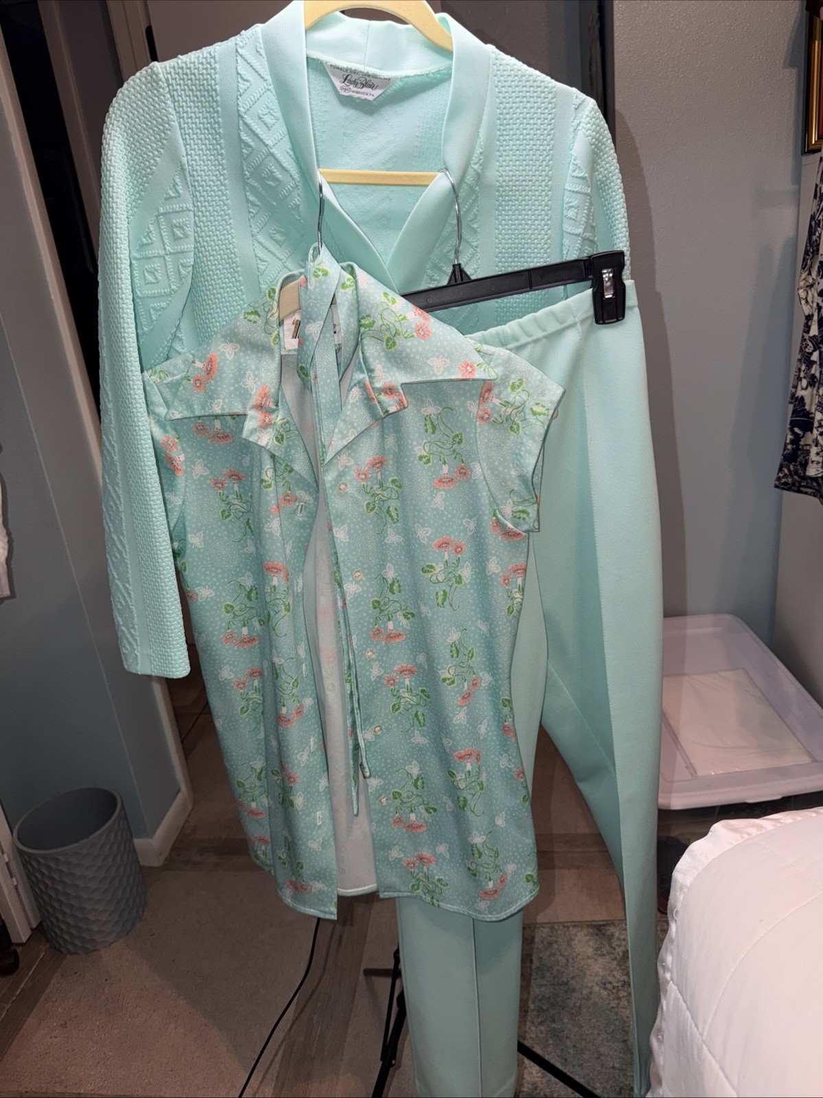 Vtg Blair & Mr Fine Dallas Women 3pc Pant Set Turquoise 50’s Look