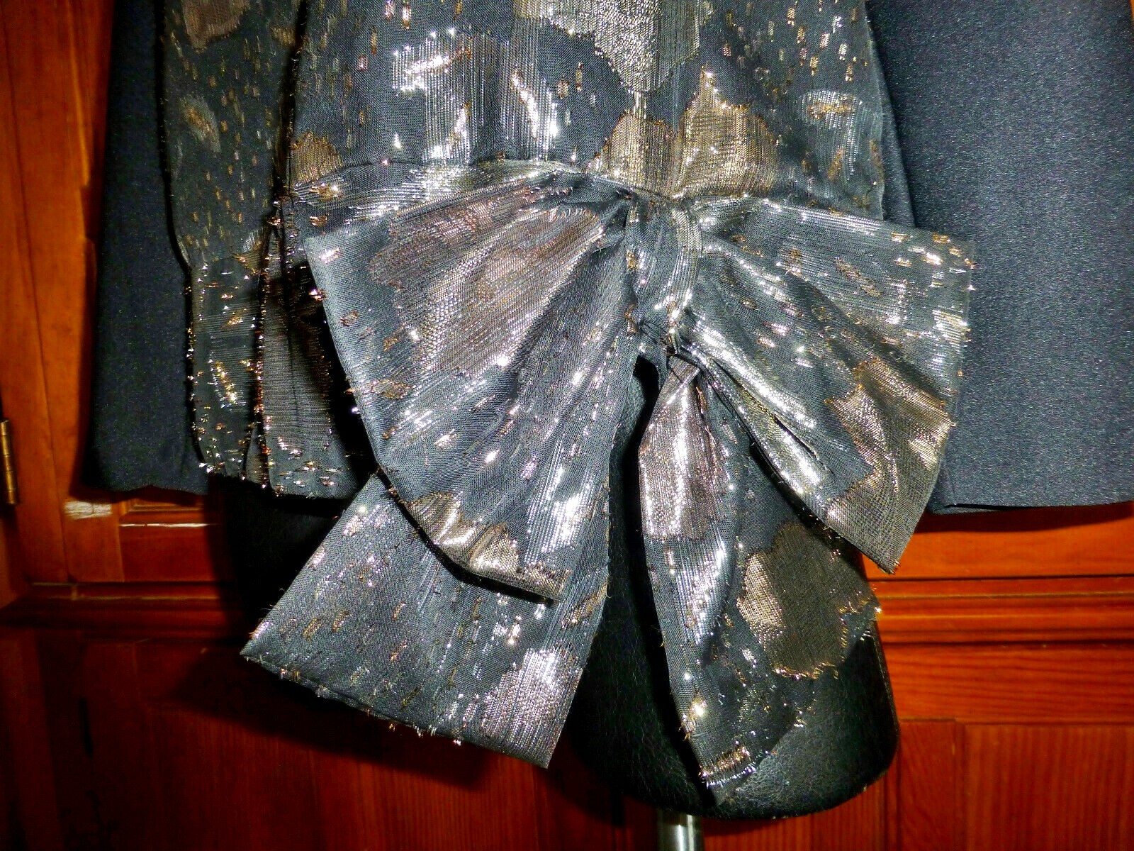 Vtg 80s Burnout Floral Eyelash Fringe Metallic BOW Evening dress BLOUSE TOP
