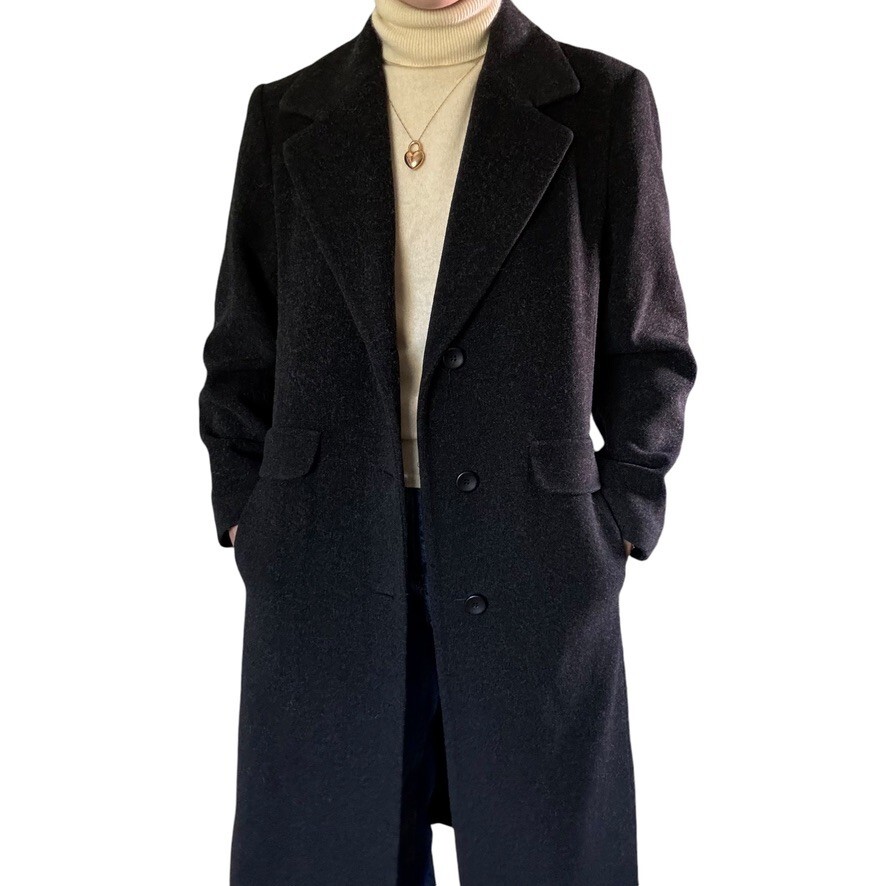 Vintage 1990s Forecaster Gray Wool Cashmere Blend Dark Academia Trench Coat Sz M