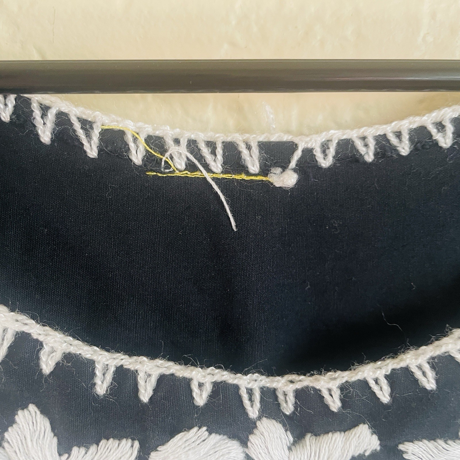Vintage Black White Cotton Embroidered Floral Boho Hippy Mexican Dress~Small/Med
