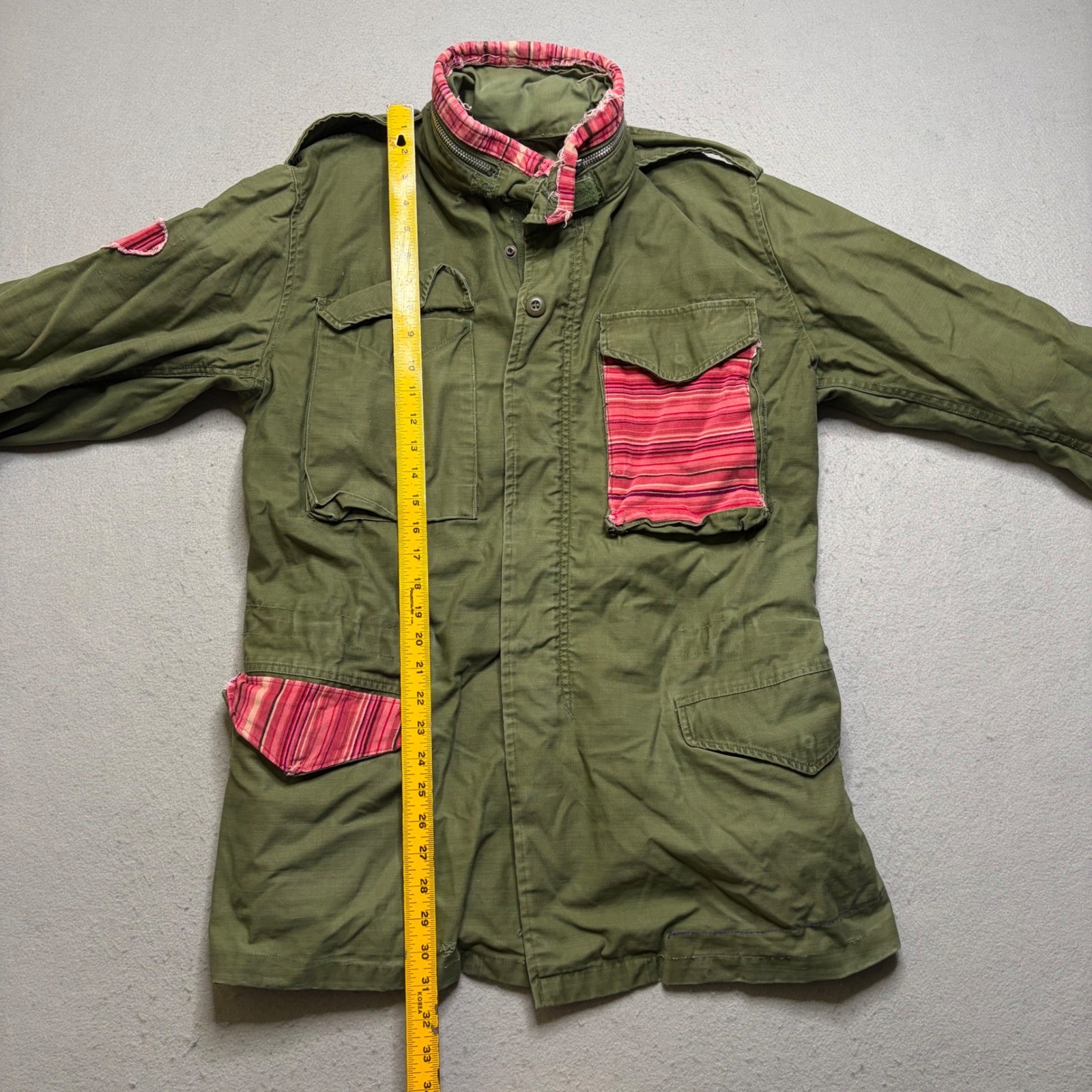 Vintage Military Field Jacket Women M Olive Green Patchwork 90s Distressed M-65