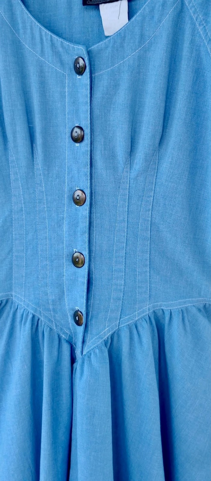 Vintage Denim Dress ~ Basque Waist ~ Full Swing Skirt