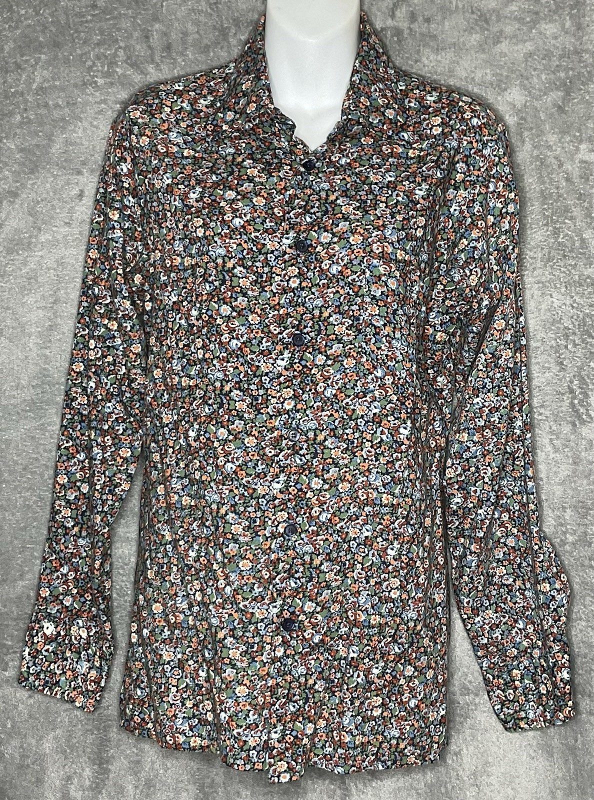 Vintage 70’s Barracuta Van Heusen Womens M Floral Blouse + Blue Sweater Vest