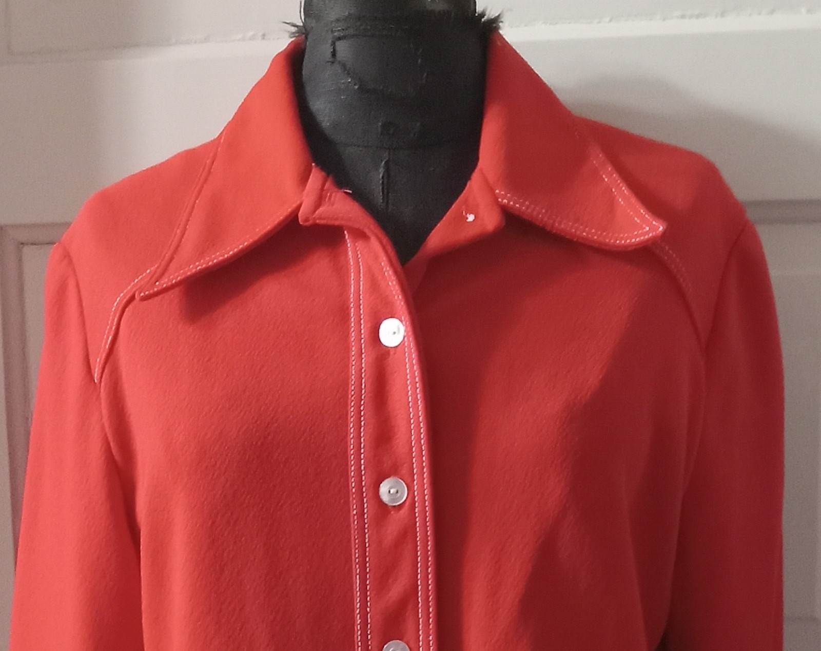 Vintage 60’s MONTGOMERY WARD LS Tomato Red Button Up Top Shirt Blouse 18