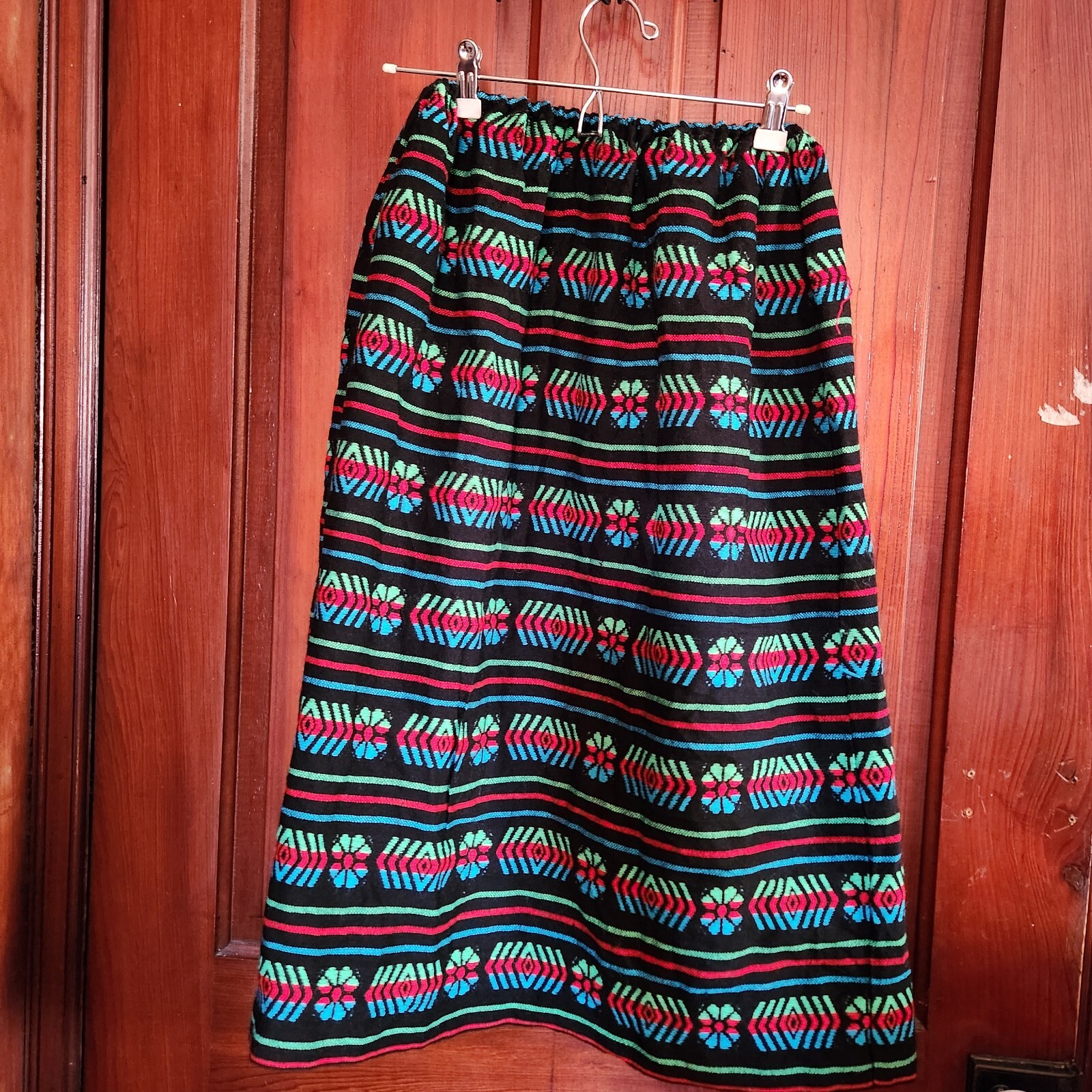 Vintage Colorful Mexican Knit Skirt Stretchy Waist 16-32