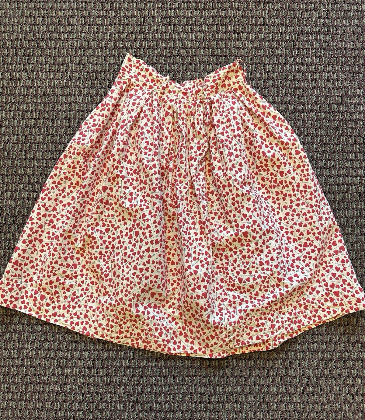 Vintage 40s 50s Novelty Print Circle Skirt Hearts Valentine’s Day Red White XXS