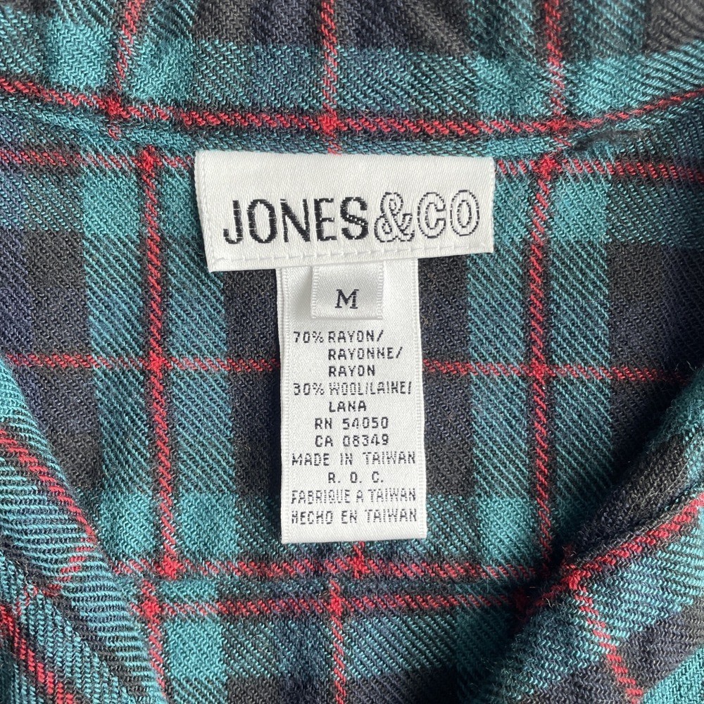 Vintage Jones & Co. Mens M Blue Plaid Flannel Wool Blend Holiday 90s Country