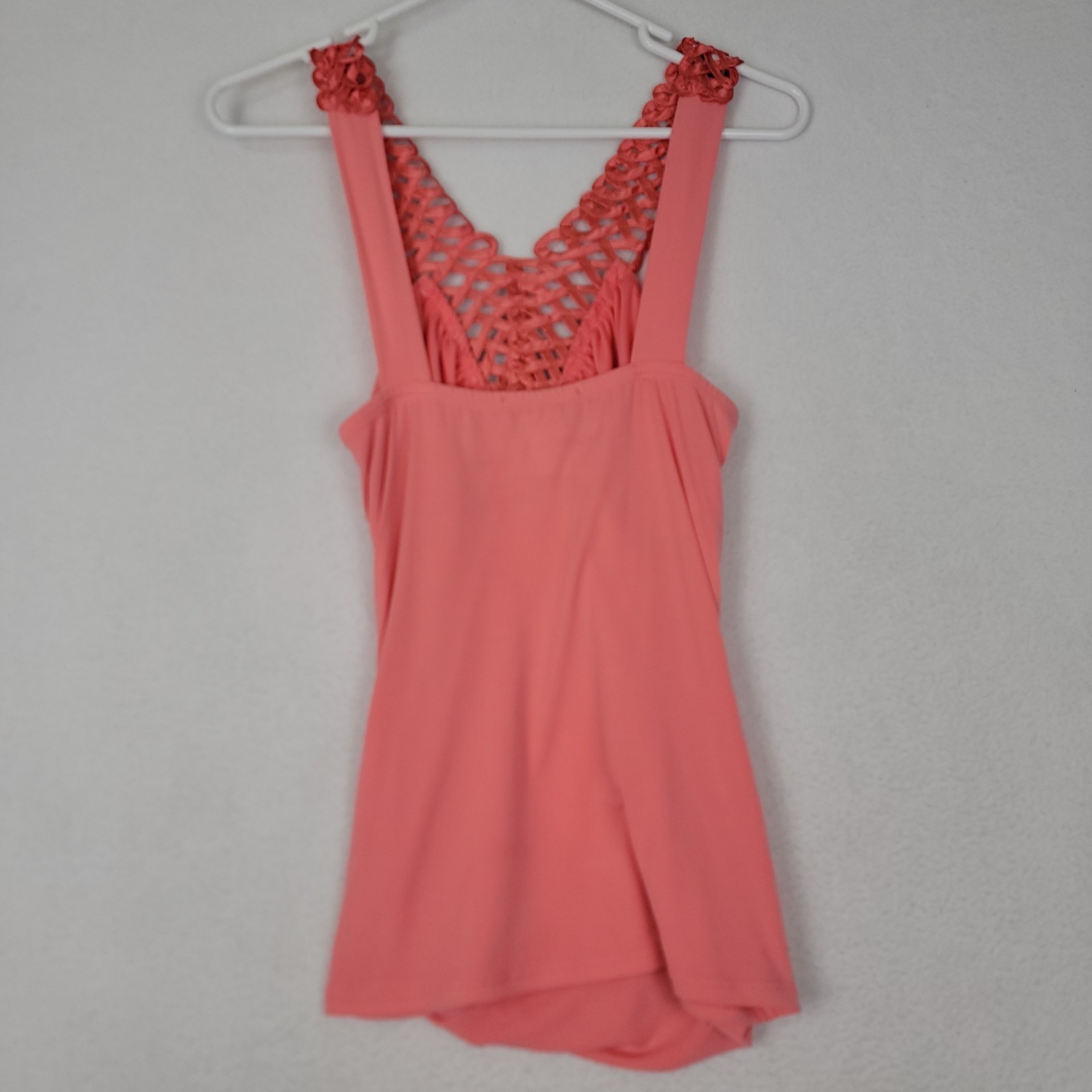 Peep Studio Vintage Coral Pink Crochet Back Tank Top Women’s Medium Y2K