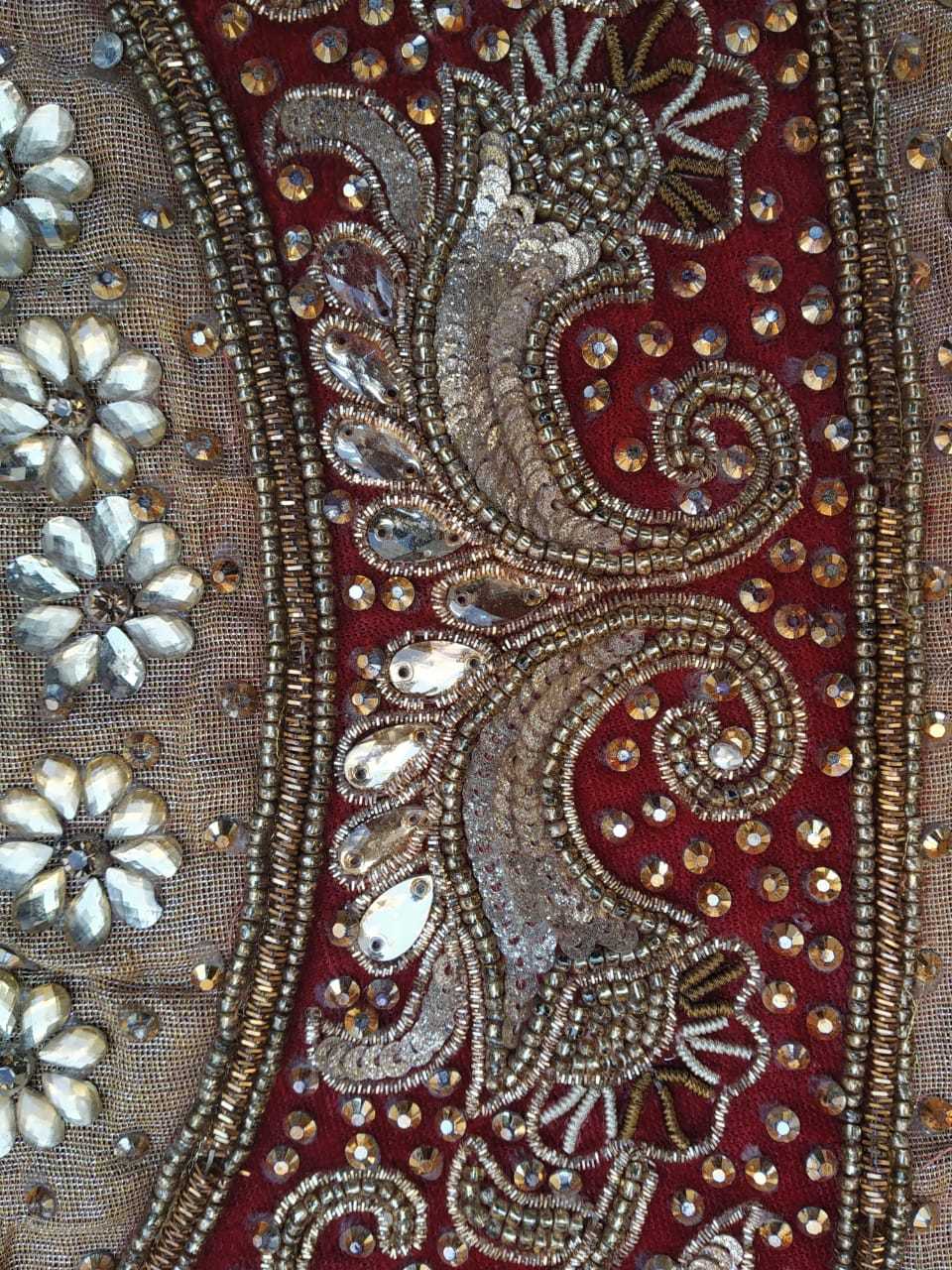 Vintage Indian Hand Bead Rhinestone RED COLOR LEHANGA PATCH ART CRAFT 1FREE ON 5