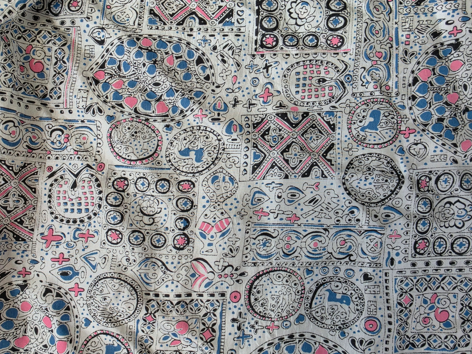 Vintage 1940s 1950s White Blue Pink Abstract Novelty Print Dress Animals Birds