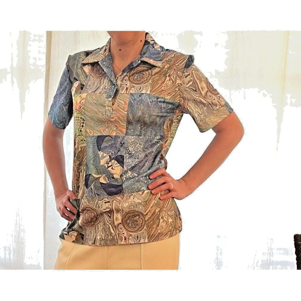 Aladdin Brand Blouse Vintage Mod Disco Retro 60s 70s Ladies Size MED Psychedelic