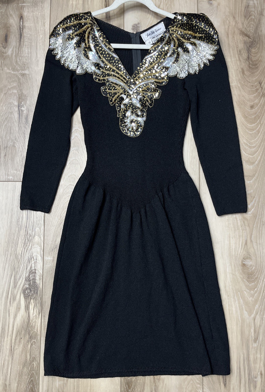 Vintage Pat Sandler Wellmore Saks Fifth Santana Knit Sequin Dress Black Size 12