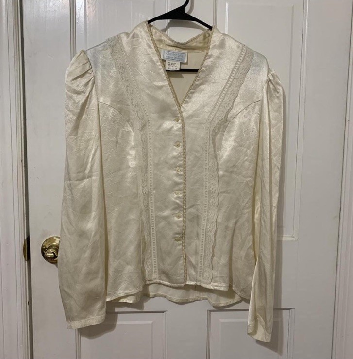 Cream Lace Silky Gunne Sax Vintage Blouse With Beaded Trim Size 11