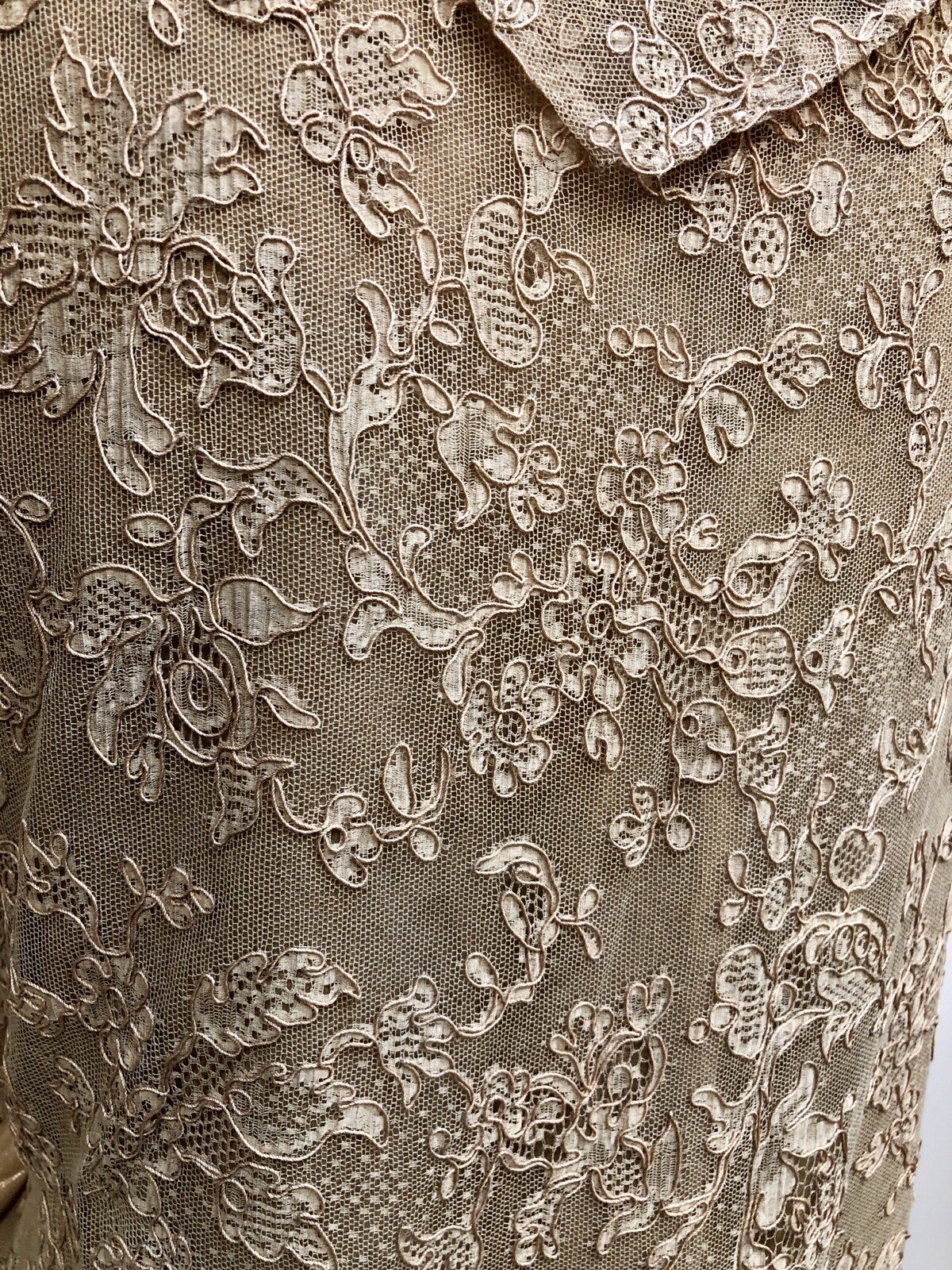 VTG Antique 1920s SILK CHIFFON FLAPPER DRESS w/TAMBOUR LACE BODICE & Rosettes