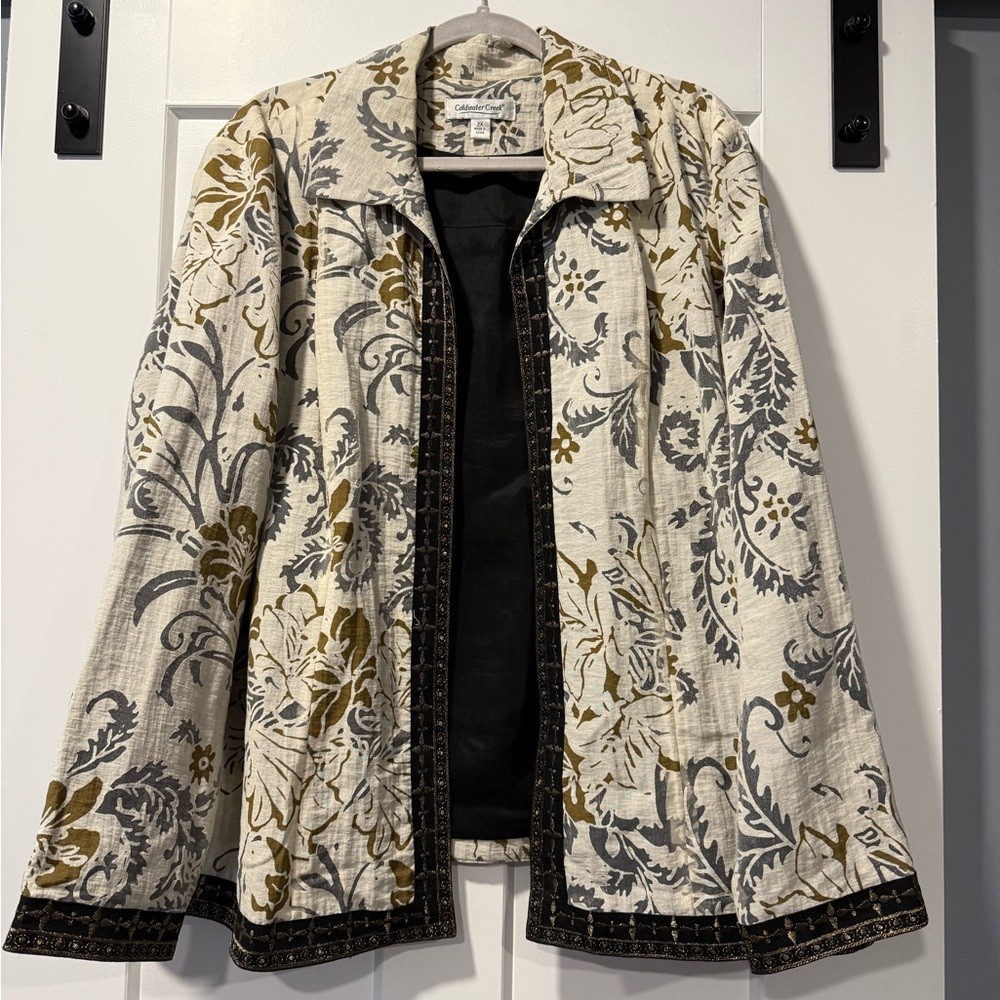 Coldwater Creek Cream and Gold Floral Blazer