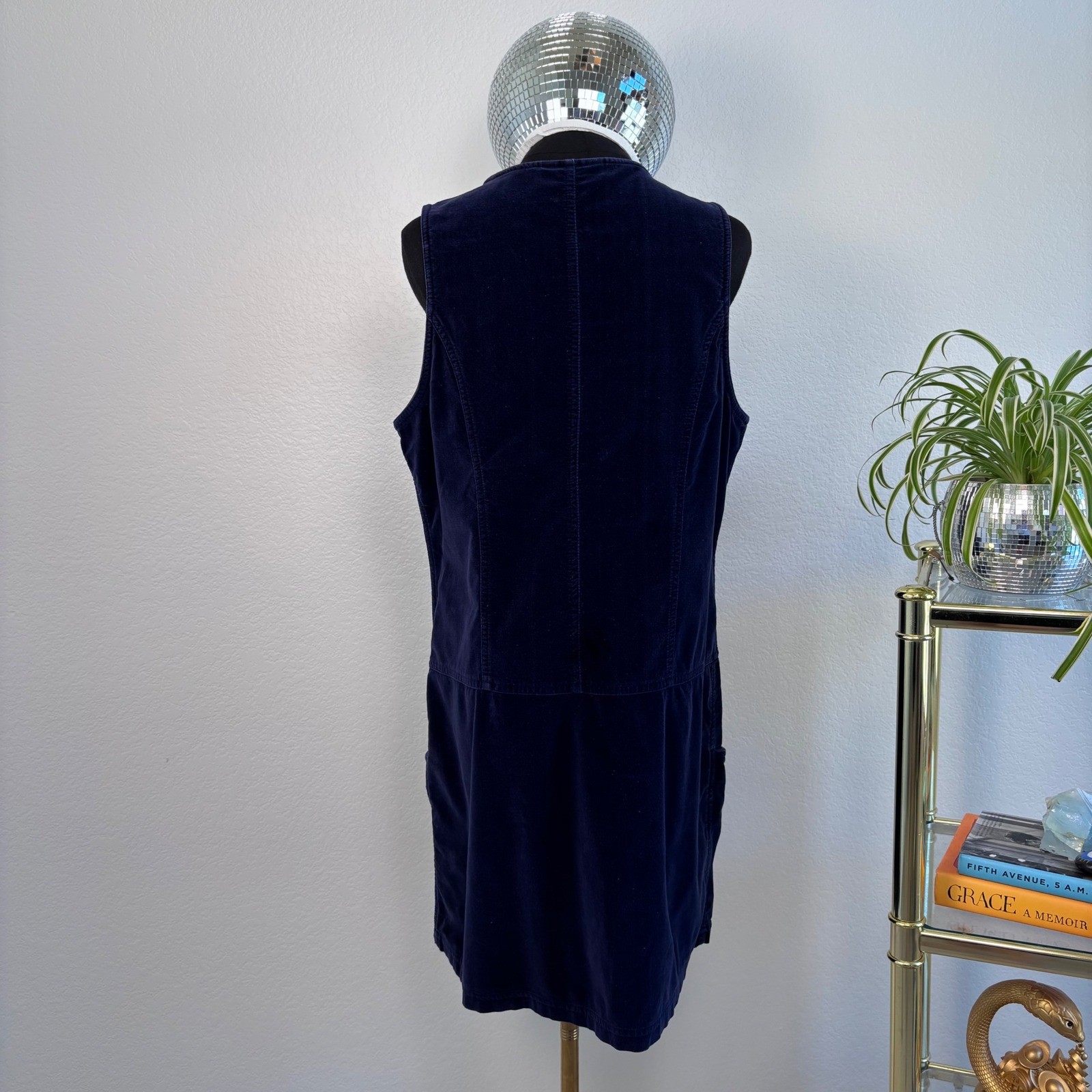 VNTG 90s EXP Jeans by Express Corduroy Zip Front Jumper Dress Sz 11 / Large Blue