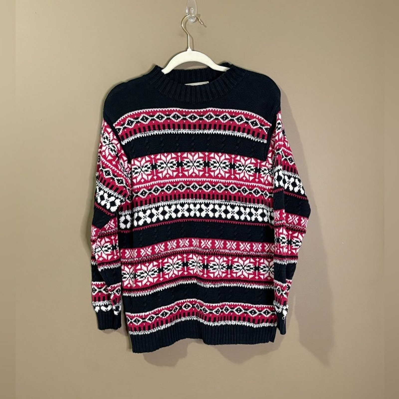 Vintage Studio Works Mock Neck Holiday Winter Sweater medium Red Black White