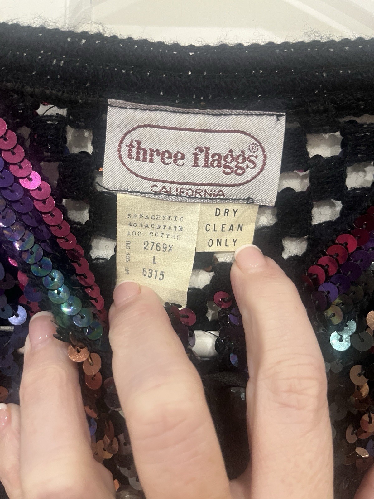 Vintage Sequined sequin Open Weave Top Three Flaggs Size L