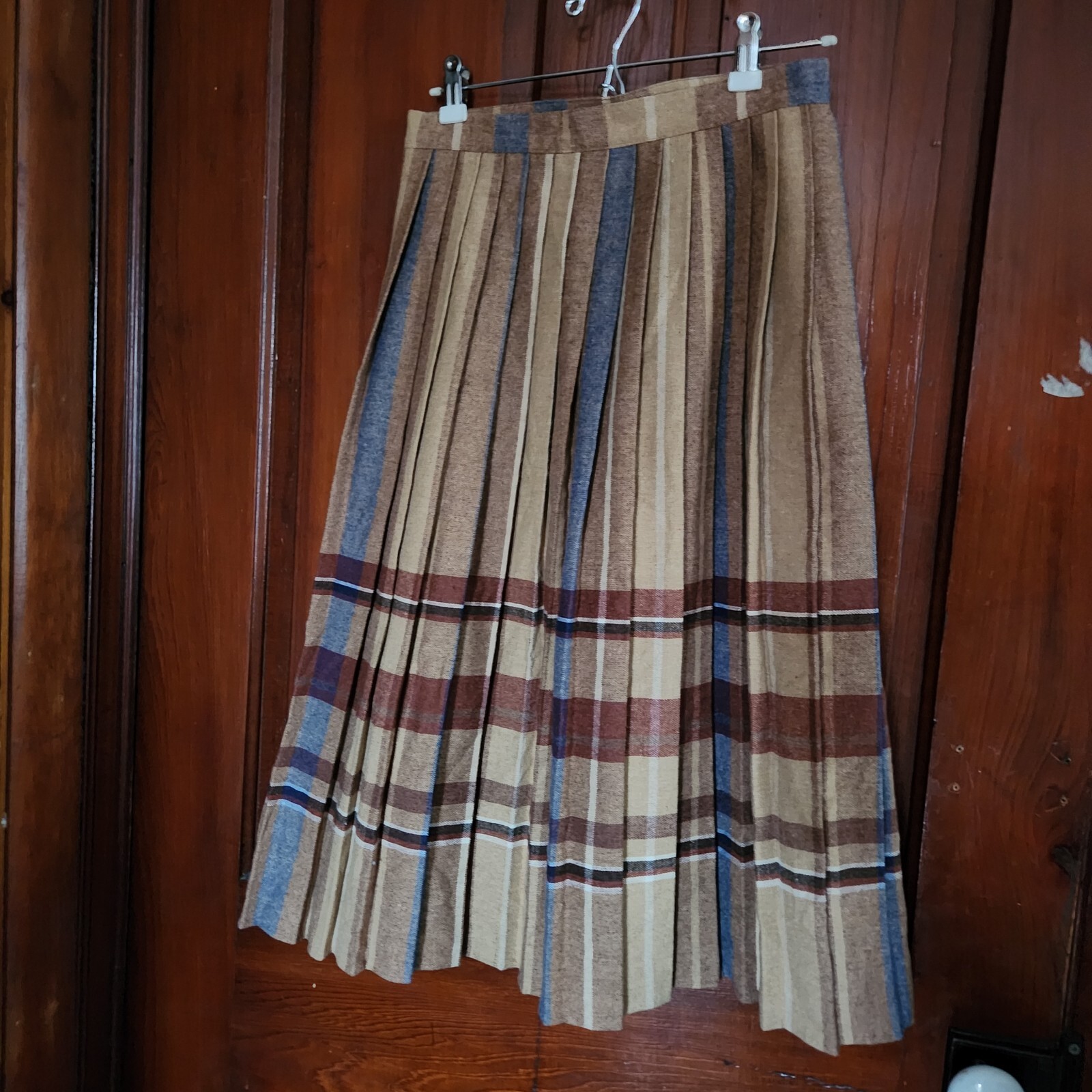 Vintage Chequers Pleated Wool Skirt Size 9/10 Button Down Preppy Union Label USA