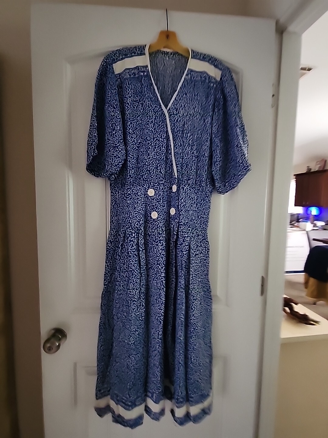 Blue And White 60s Mod Vintage Maxi Dress Fit And Flare Size X-Small/Small