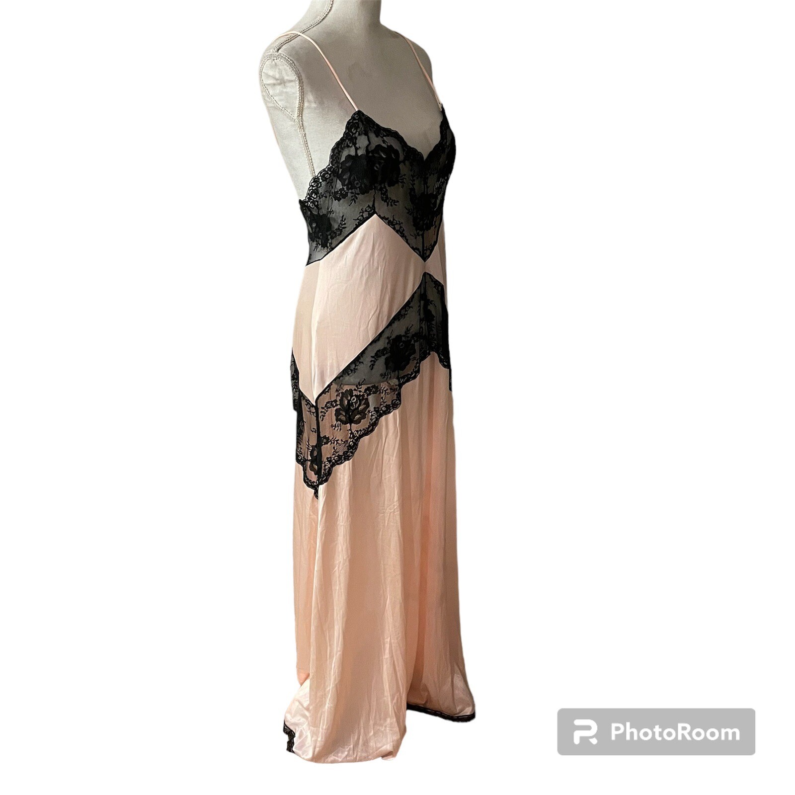 Vtg Jenelle Of California Low Cut Sexy Pink Black Lace Nightgown Lingerie S/M?