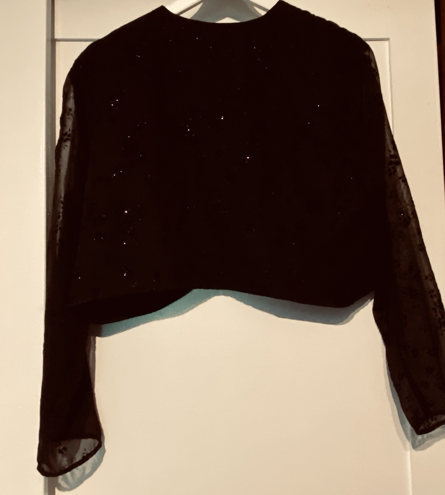Vintage Chelsea Nites Womens Shiny Black Bolero Jacket Size 24 Made in USA