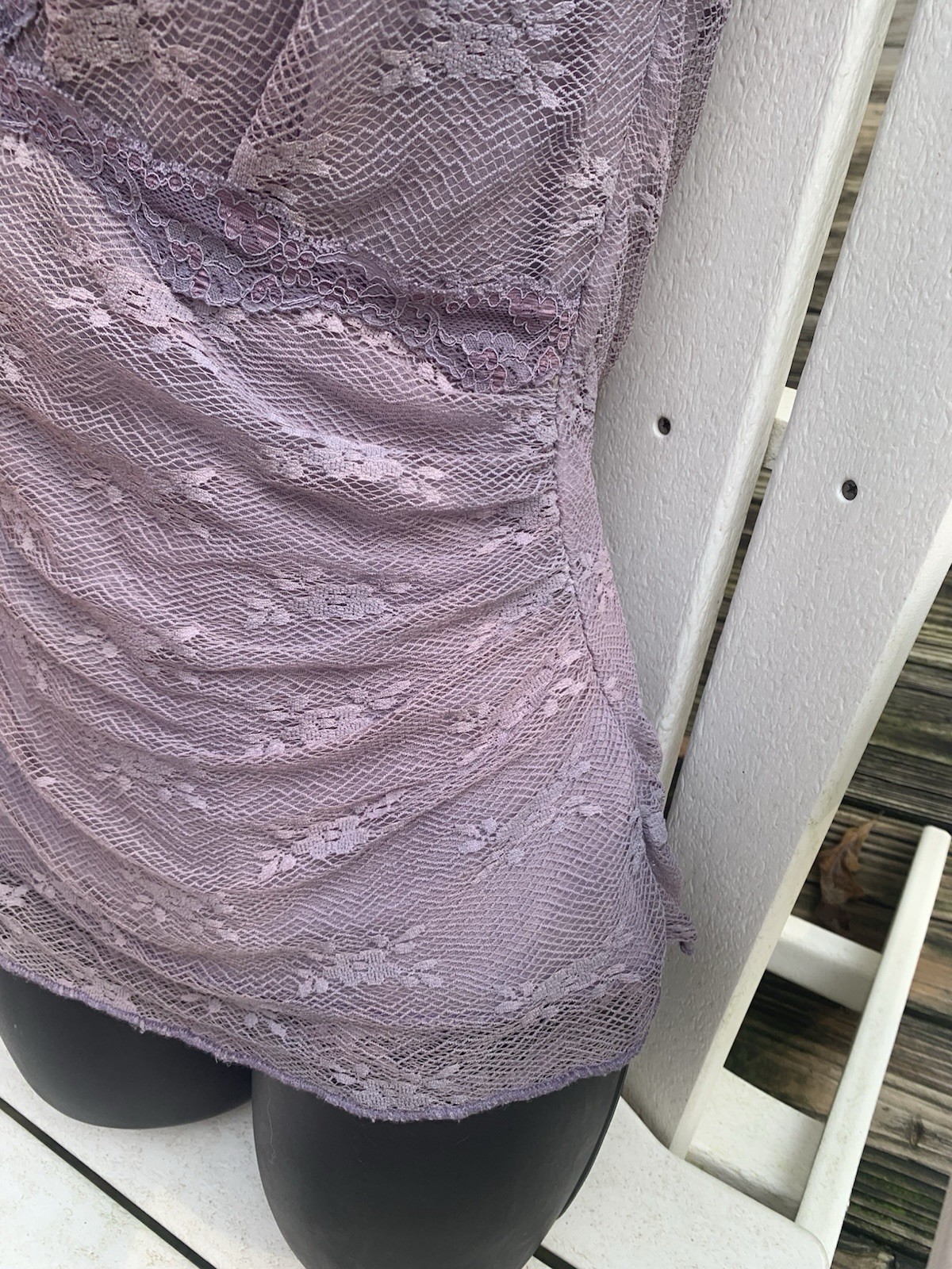 Ann Ferriday Fairy Top Lavender Purple Faux Wrap Lace Stretch Lace M