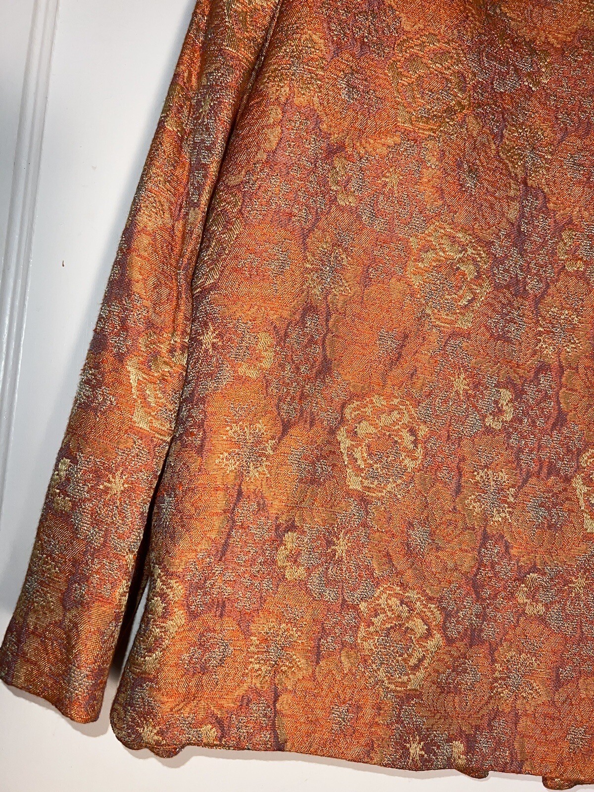 Vintage L’Aiglon 1950’s Orange Floral Rayon Brocade Dress Jacket Size M. d240