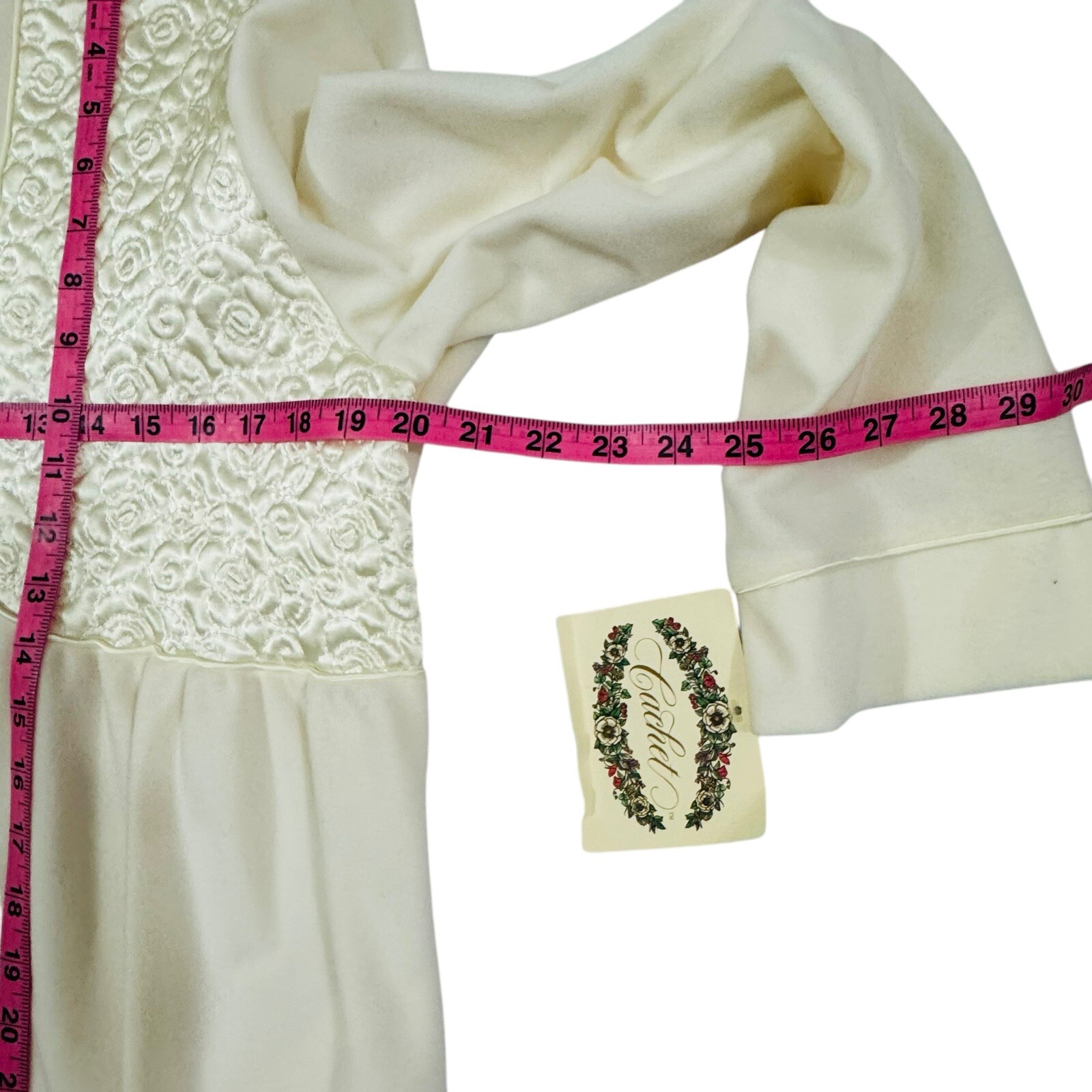 Vintage Cachet Womens L Granny Maxi Dress Long Sleeve Kaftan Robe Ivory Quilted