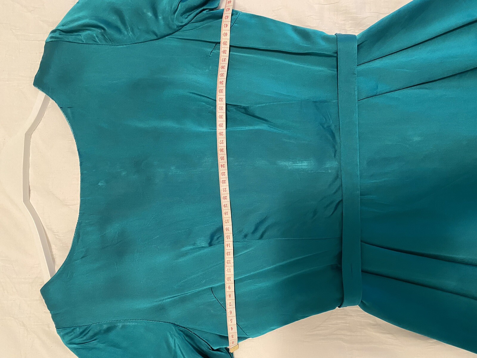 50s 60s VTG Dress Teal AU Sz 8 Satin Short Sleeve Boat Neck Formal Prom A Line
