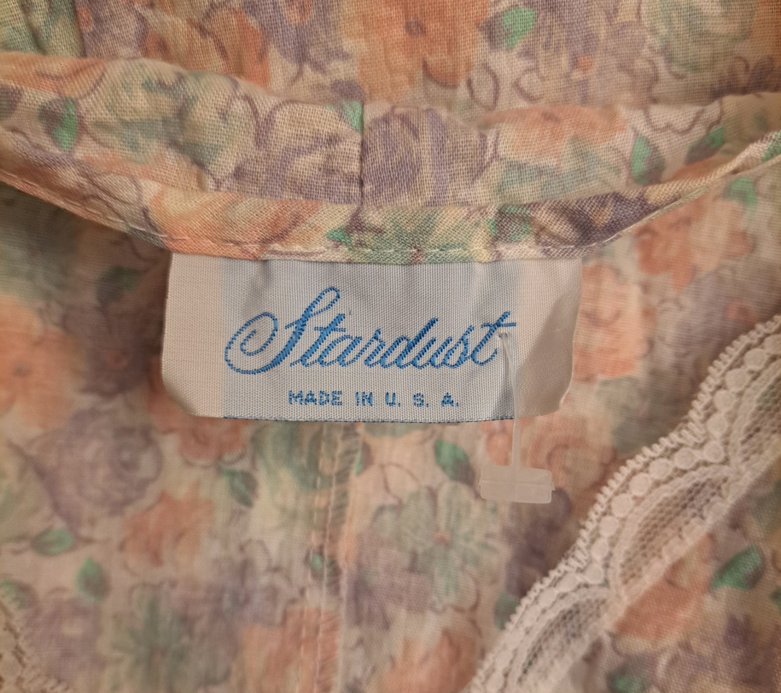 Vtg Stardust Long Nightgown Large 80s White Purple Pink Floral Cottagecore