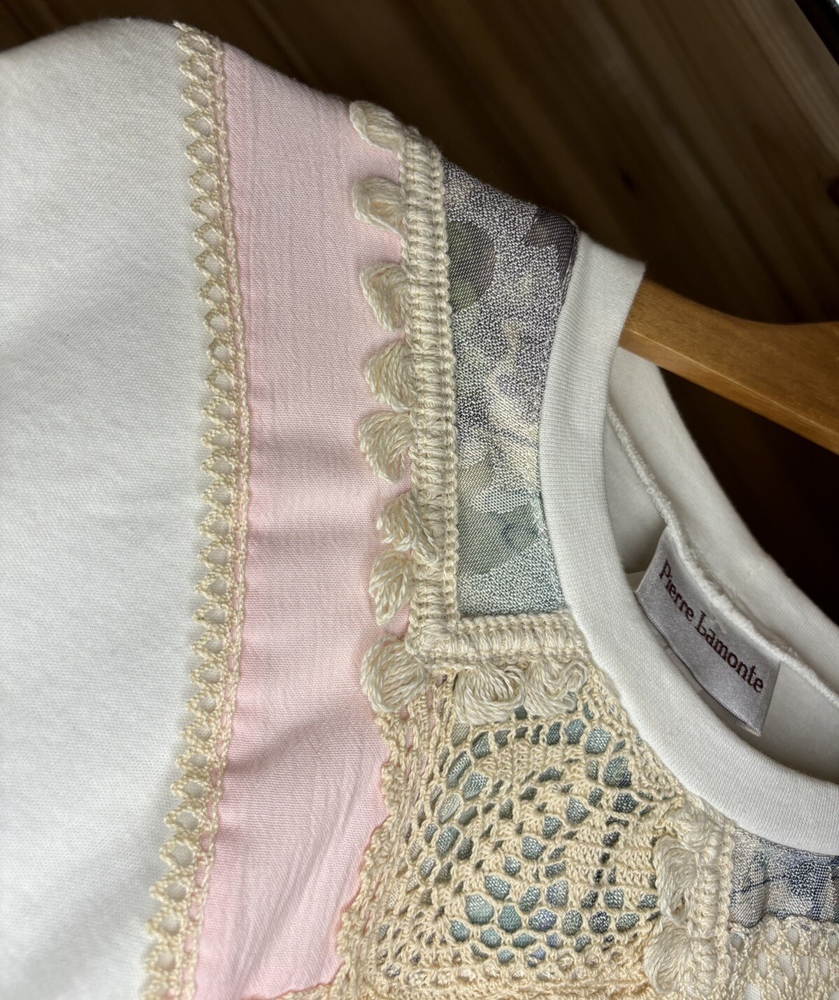 Vintage Womens Pierre Lamonte Patchwork Lace Cottagecore White Top Retro Sz M