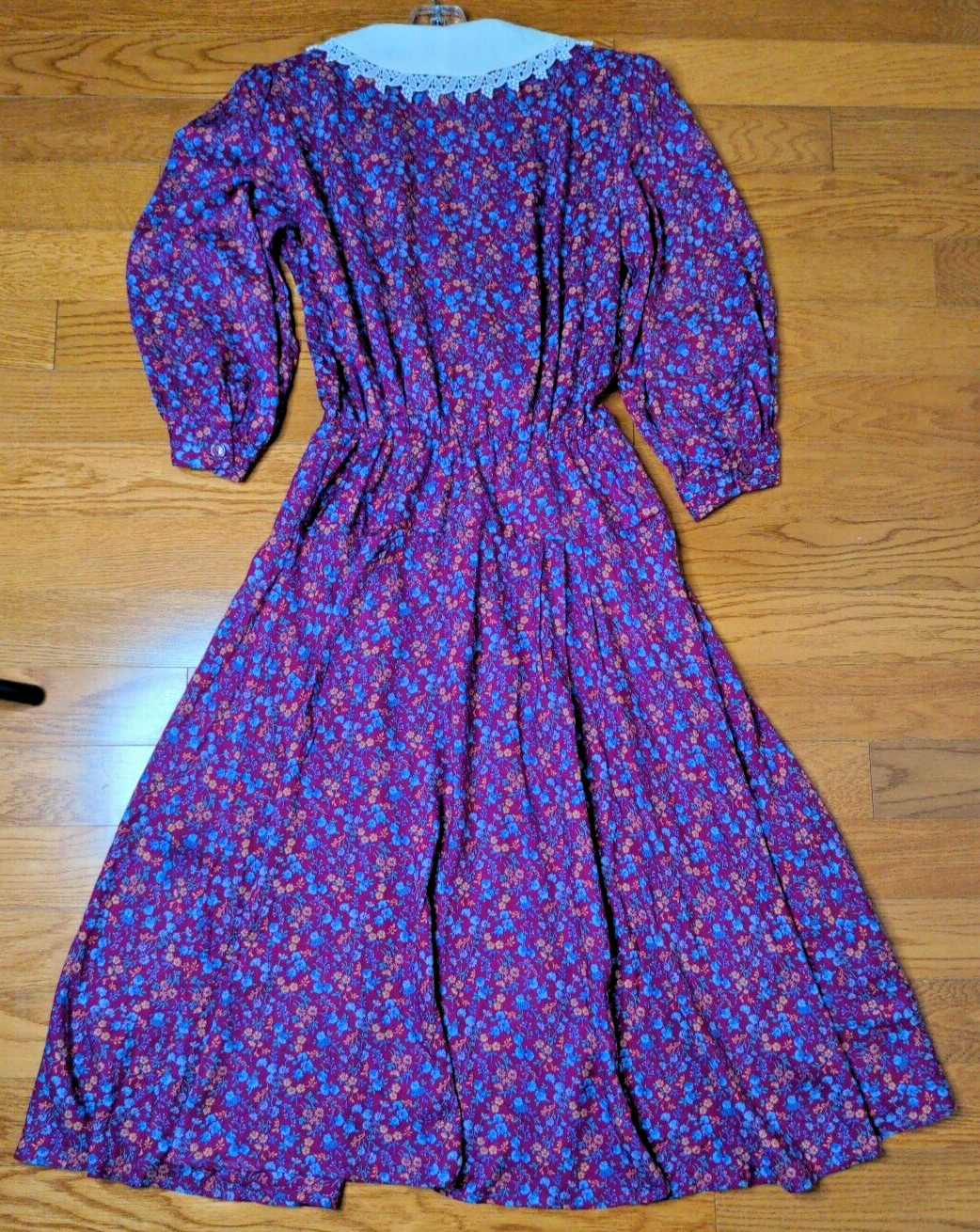 NOS Y2K JSJ Size 10 Secretary Cottagecore Prairie Ditsy Maroon Floral Midi Dress