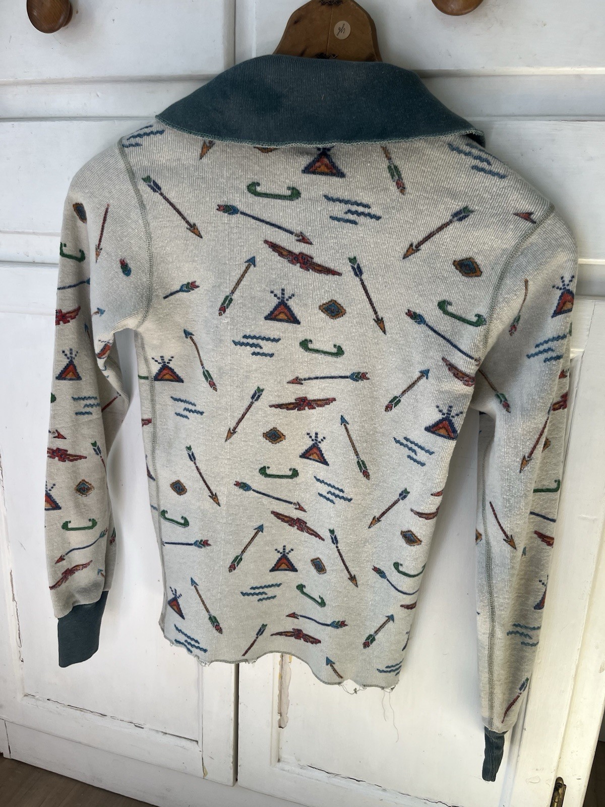 Vintage 60s Cowboy Western Native American Camp Long Sleeve Thermal T Shirt XS