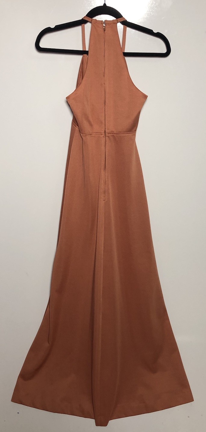 Vtg 70s Halter Maxi Dress Burnt Orange Boho Disco Evening 30-28-34 S/XS DAMAGED