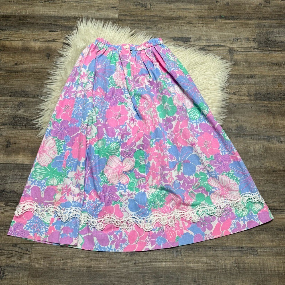 Vintage Lilly Pulitzer Pink Green A-Line Midi Skirt Resort Wear Women’s Small