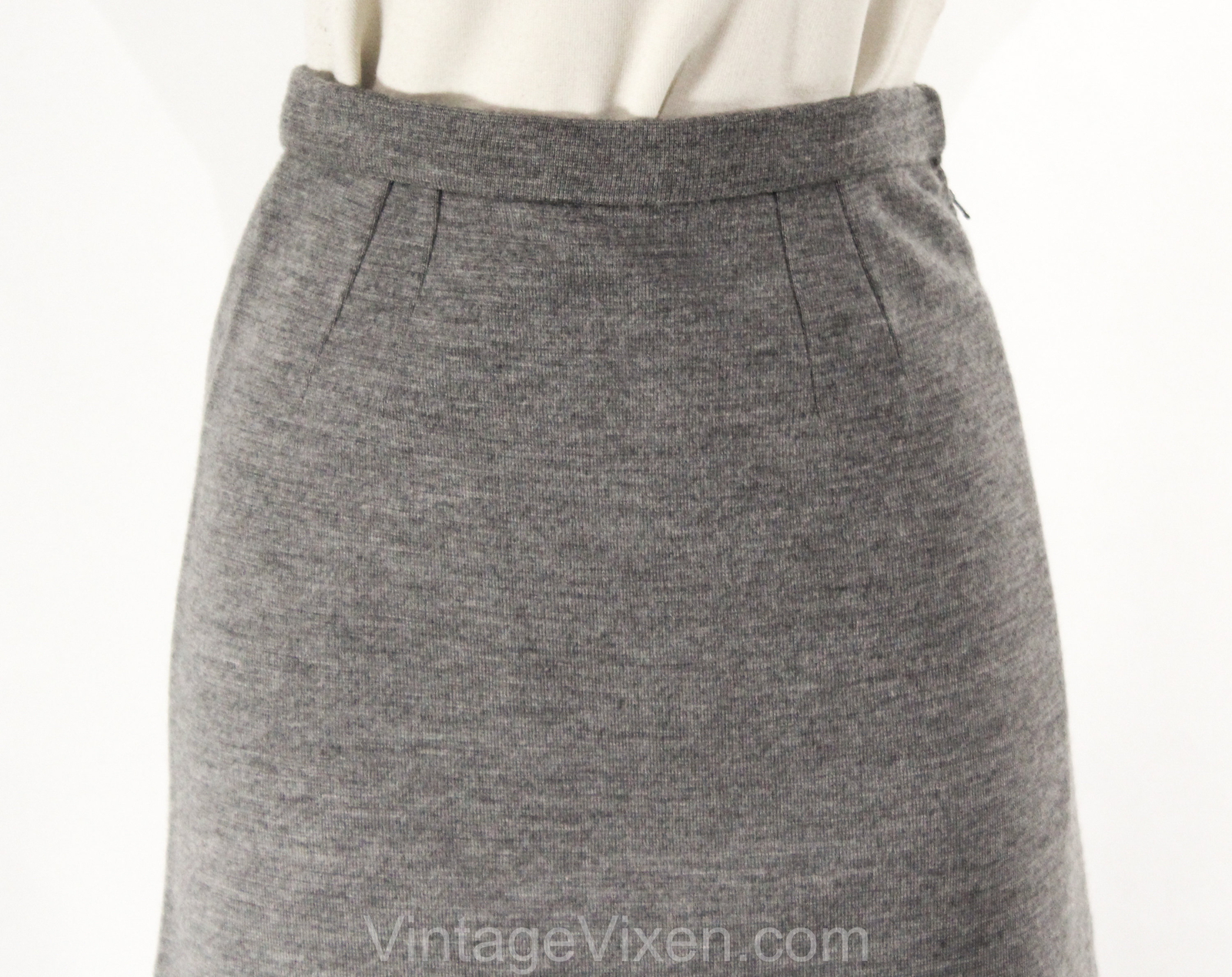 Size 2 1960s Gray Skirt – Heathered Knit Pencil Straight Medium Grey Wool Blend